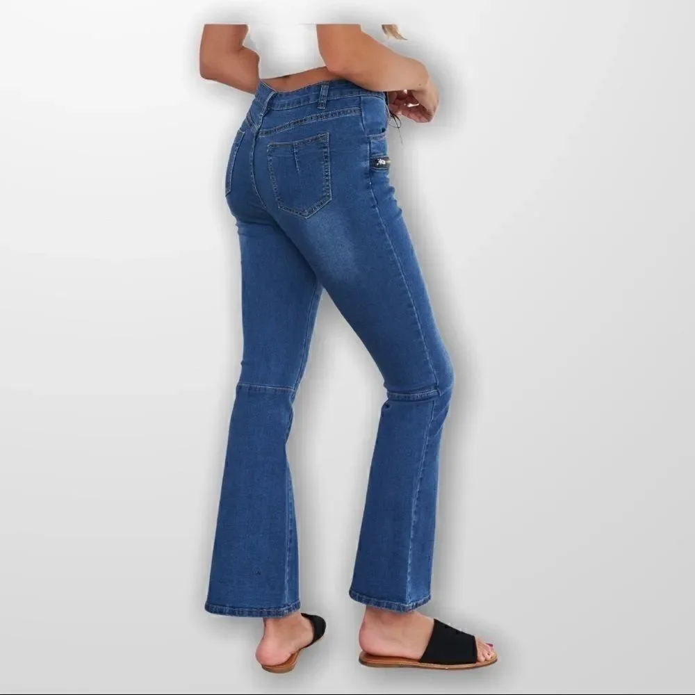 High Waisted Denim Lace Up Bell Bottom Jea… - Picture 4 of 8